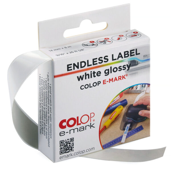 Continuous glossy white label for COLOP e-mark